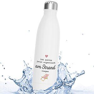 Thermosflasche Edelstahl Trinkflasche 500ml Am Strand Weiß Kuestenglueck