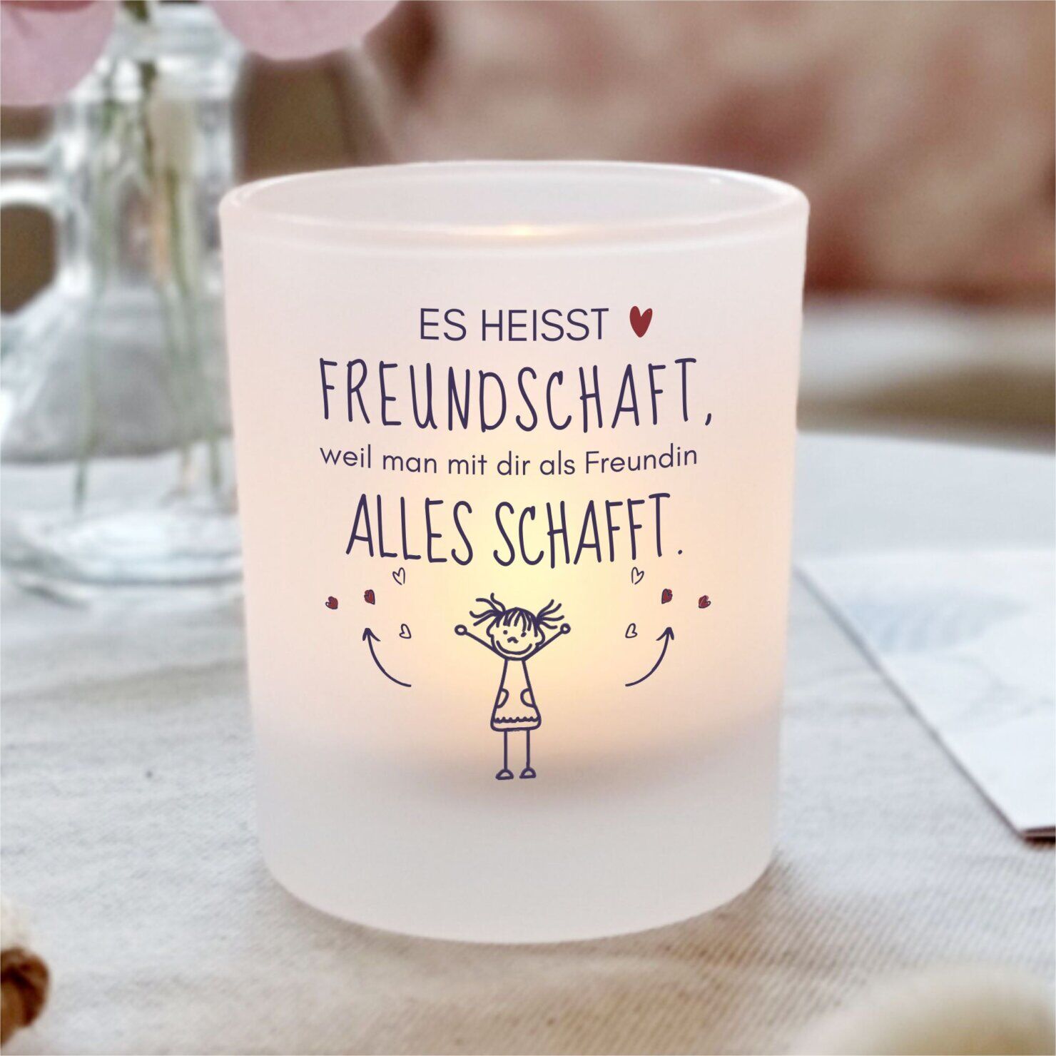 Kerzenglas Mit Spruch Freundschaft, Geschenkidee, Geburtstag Kuestenglueck