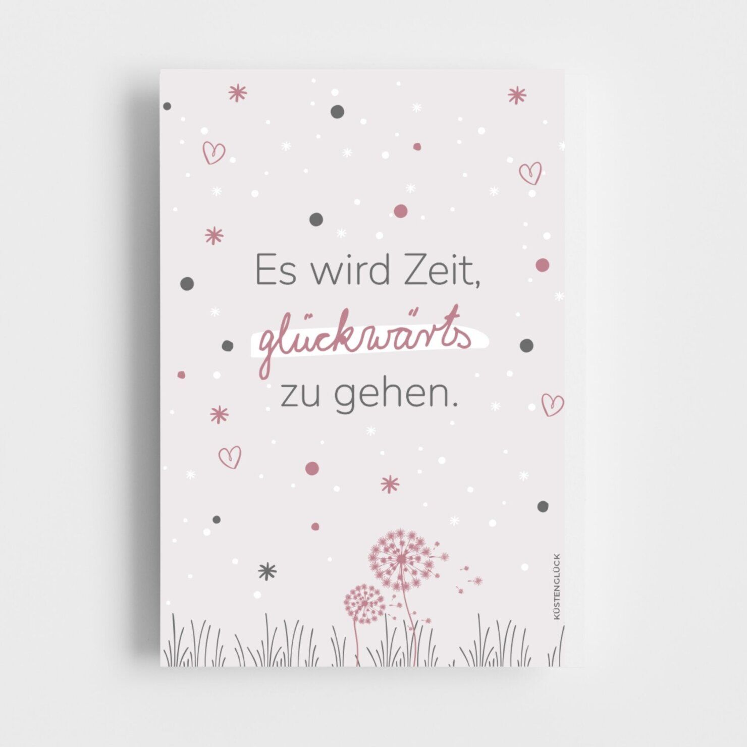 Postkarte Glueckwaerts Spruch Geburtstag Rosa, Grau Kuestenglueck