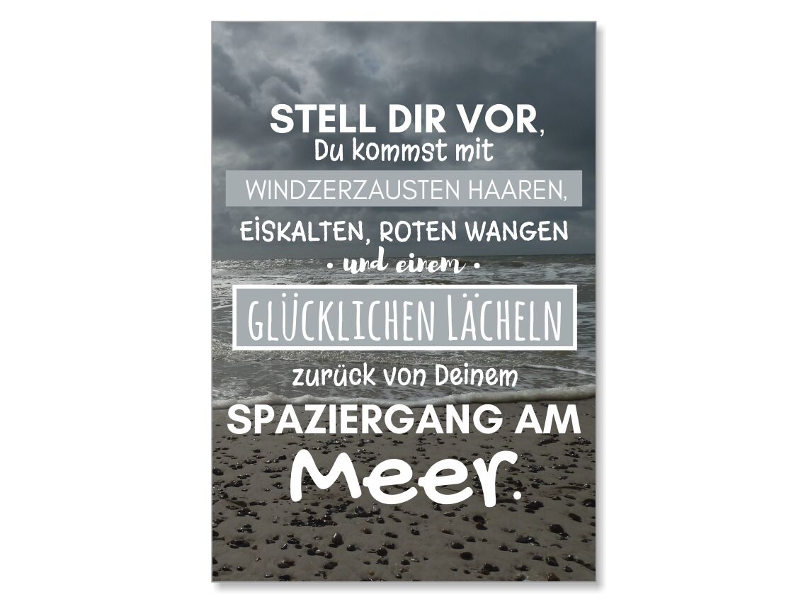 Postkarte XL Spruch Spaziergang am Meer Küstenglück